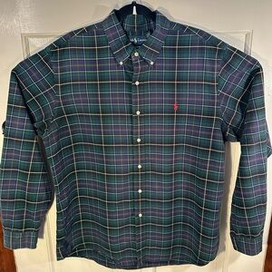 Ralph Lauren Custom Fit Long Sleeve Button Down Green Plaid Shirt Men’s Size XL